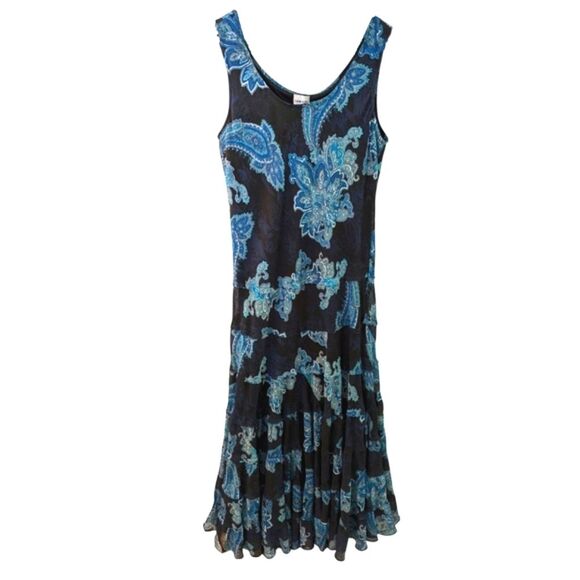 Chicos Paisley Tiered Sleeveless Maxi Dress Whimsigoth Fairy Blue 2 - Picture 1 of 8